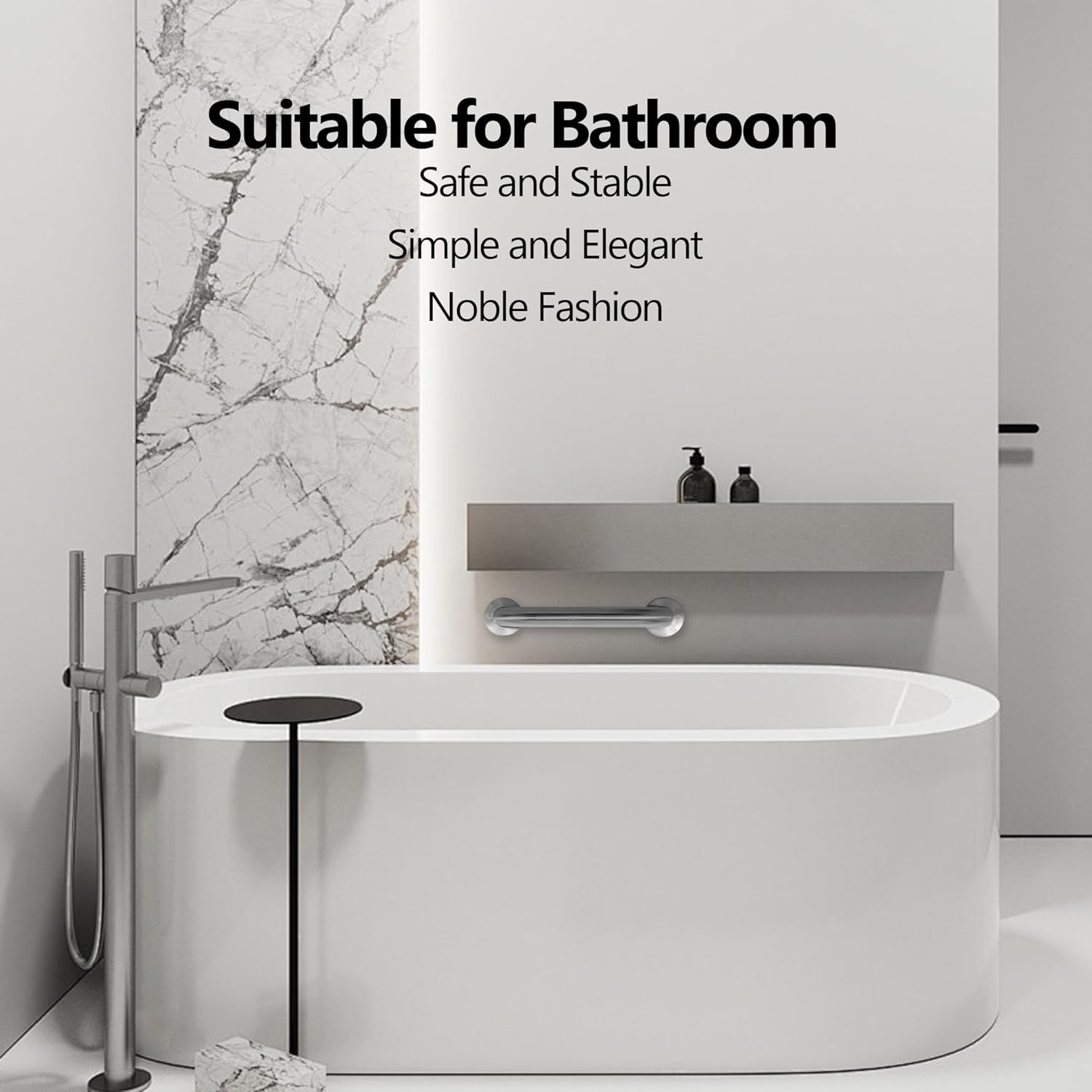 Shower Grab Bar, 2 Pack 12 Inch Brushed Nickel Bathroom Safety Bar, 1.25" Diameter 304 Stainless Steel Grab Bars for Bathtubs and Showers, Handicap Shower Grab Bar for Seniors Elderly - Image 4