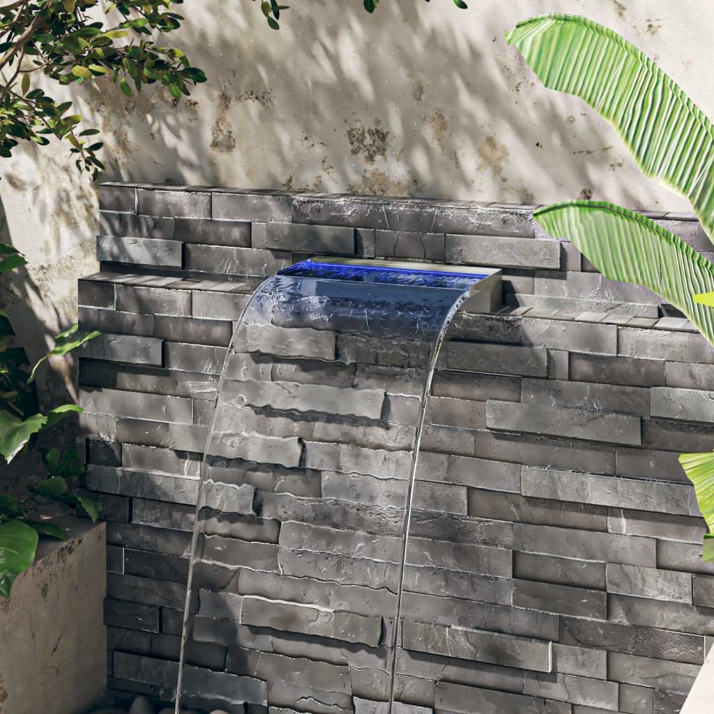 Élément cascade en acier inoxydable 304 avec éclairage LED RVB 45 cm, compact et peu encombrant pour jardin, terrasse, étang, utilisation intérieure et extérieure