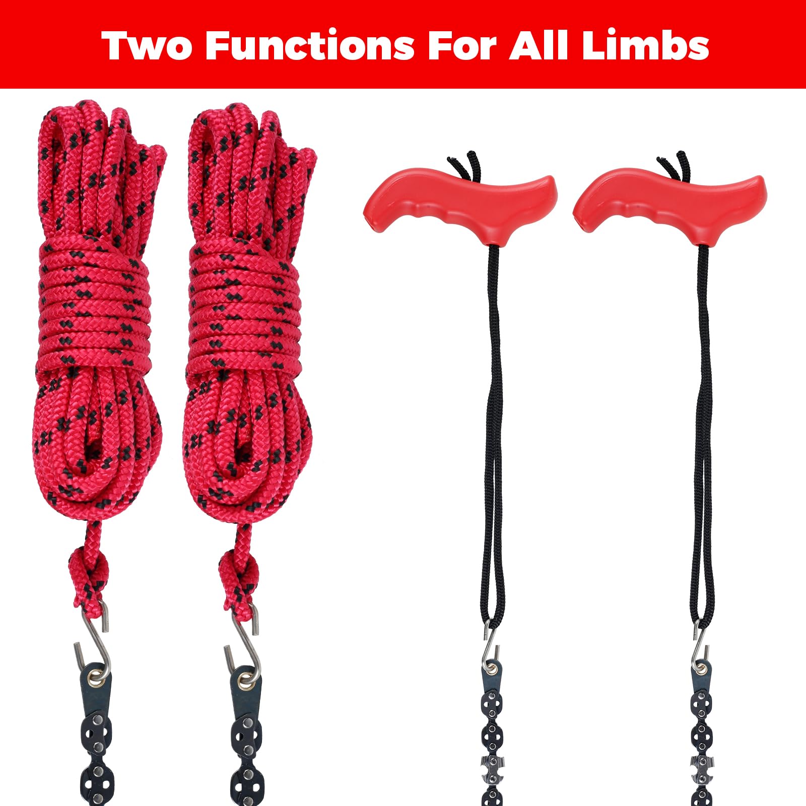 Sierra de cuerda de 53 pulgadas de alto alcance para ramas de árbol, cadenas de sierra de cuerda de mano con 68 dientes y cuerdas plegables, sierras de cadena para podar árboles, motosierra de