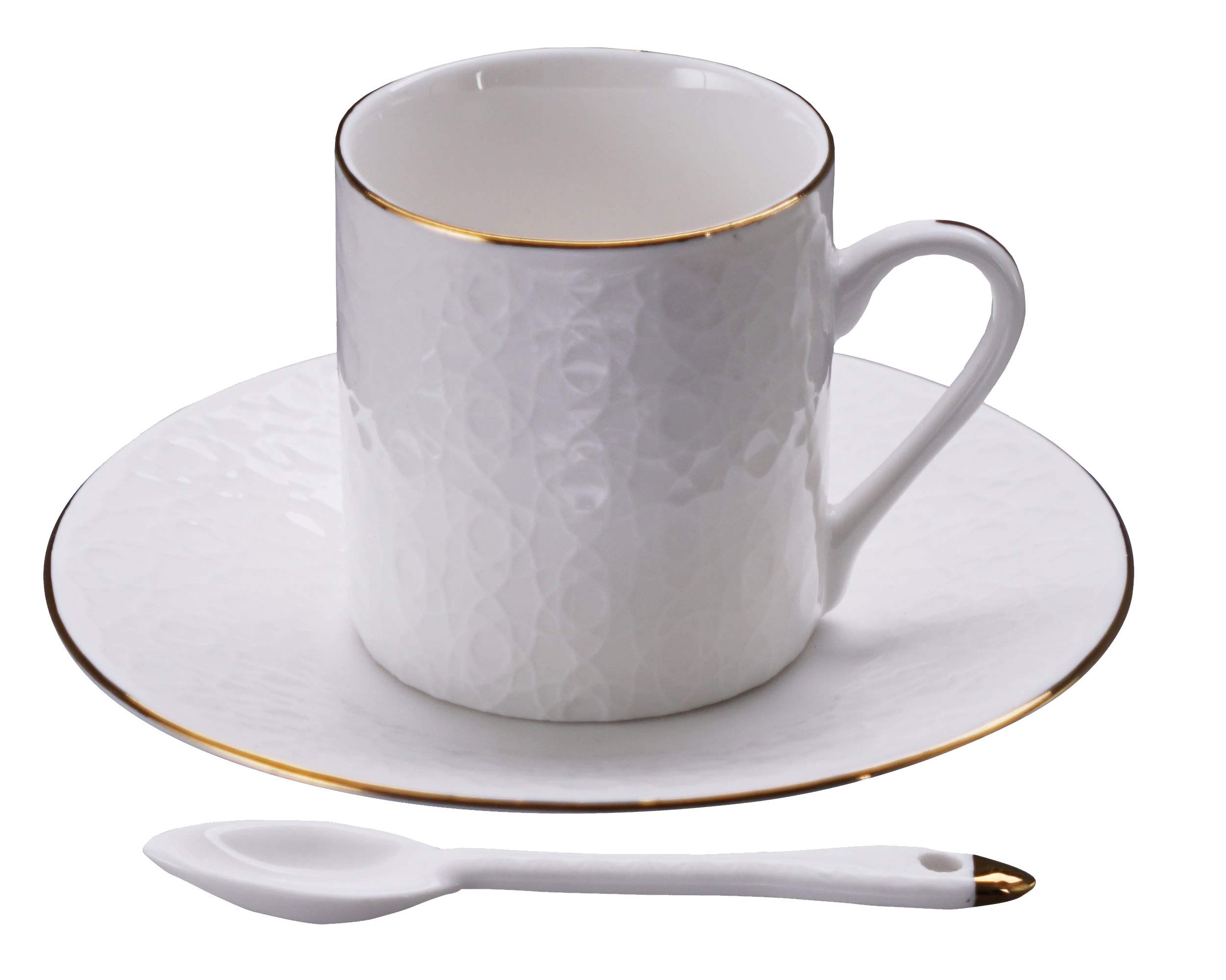 TOKYO design studio Nippon White Espresso-Set weiß, 18-TLG., mit Gold-Rand, 6X Espresso-Tassen mit Untertassen und Löffeln, asiatisches Porzellan, Japanisches Design, inkl. Geschenk-Verpackung