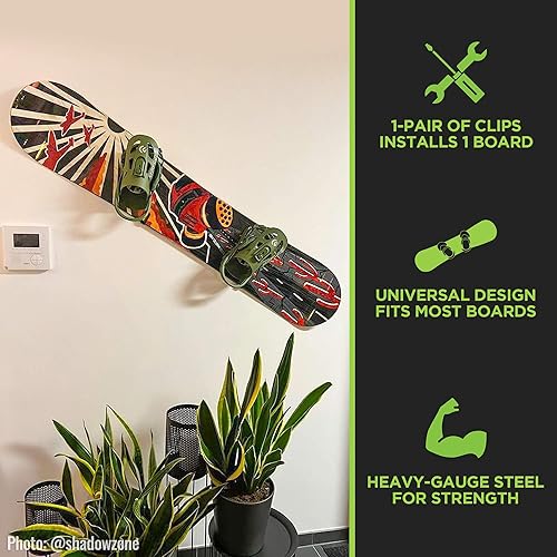 Miniatura 5 de HIDEit Mounts HBoard - Clips horizontales de montaje en pared para snowboard - American Company - Soporte de pared horizontal de acero negro y goma