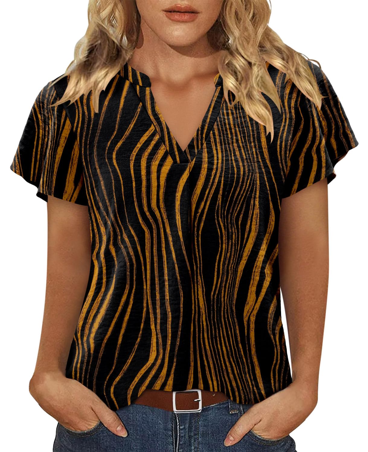 KISSMODA Women's Short Sleeve V Neck Blouse