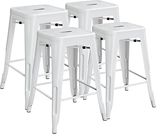 Miniatura 9 de Topeakmart Taburetes de metal industriales de 24 pulgadas, estilo vintage, altura de mostrador, taburetes de bar altos sin espalda, juego de 4,