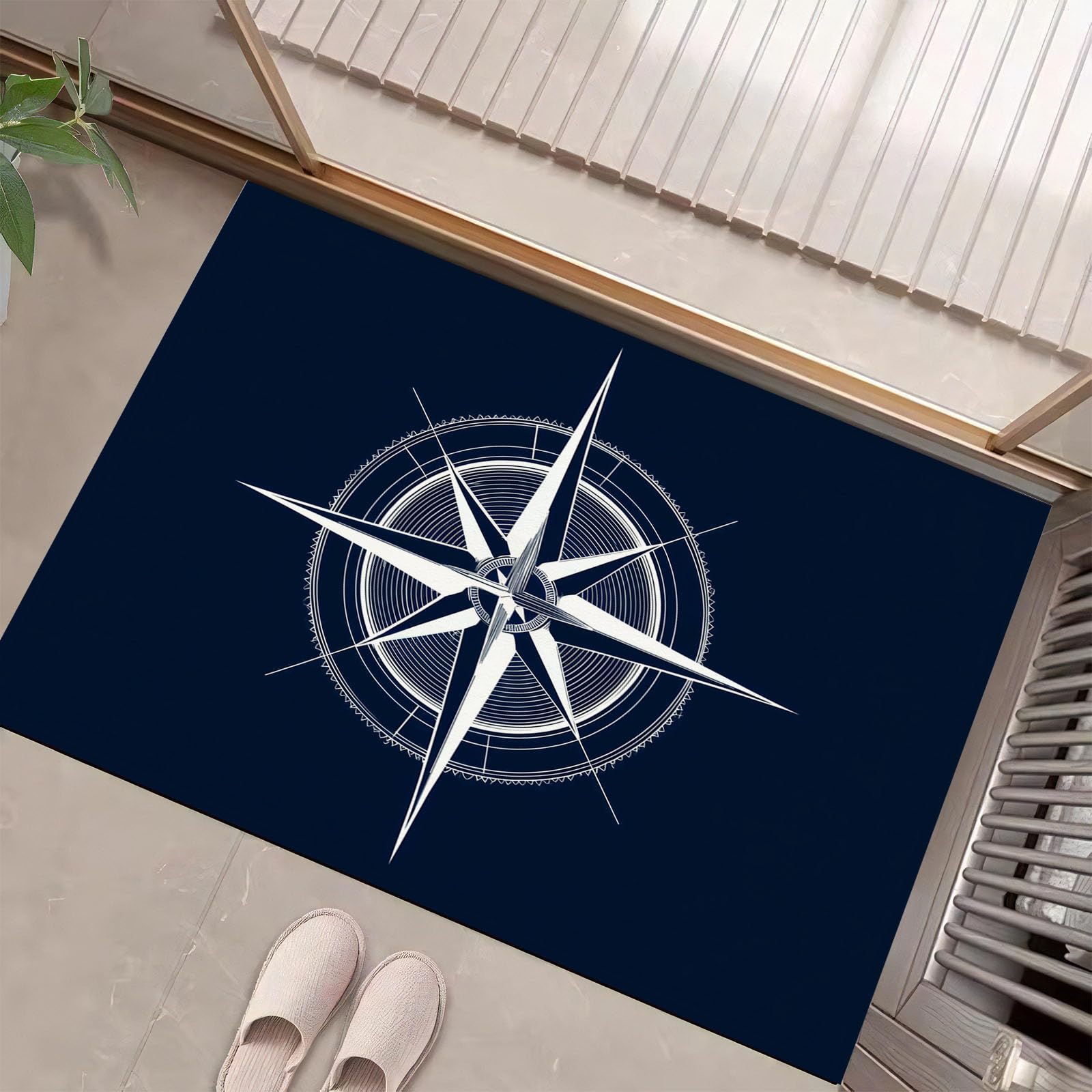 Paillasson entrée porte avant bleu marine 60x90cm, tapis de propreté géométrie simple et moderne