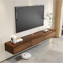 Floating TV Stand, Modern Wall Mounted Entertainment Center with 2 Drawers, Solid Wood Floating TV Shelf, Under TV Shelf for Living Room Bedroom Walnut, 63in