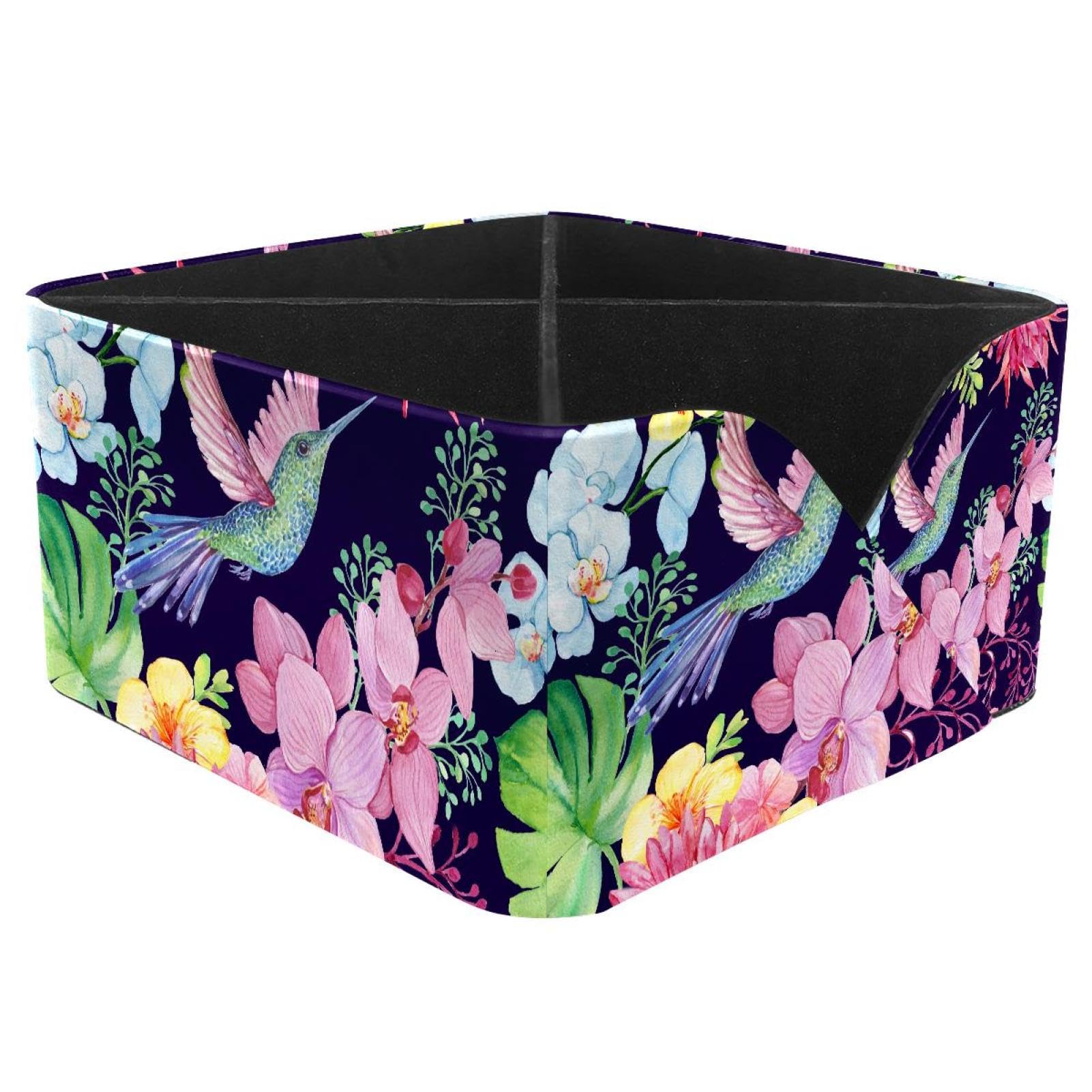 KengjuTesu Hummingbirds and Orchids Floral Pattern Desktop Organizer Pen Holder, Rectangular Pencil Cup for Office, Study and Makeup Stations
