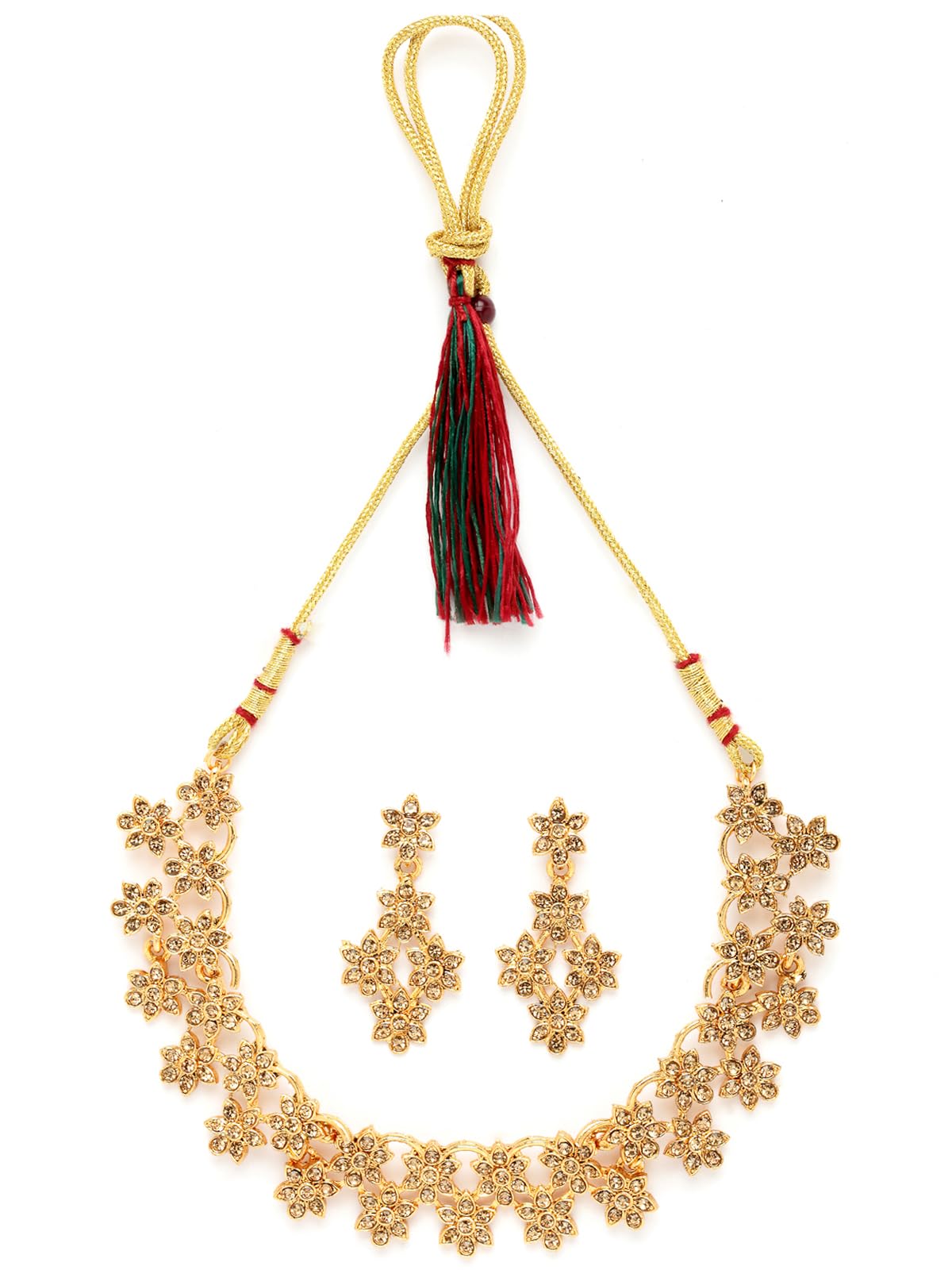 Sukkhi Admirable Gold Plated Gold AD Stone Floral Collar Bone Necklace Set And Earring | Jewellery Set For Women (NS105516) (B0CBBBZXHJ) Amazon Price History, Amazon Price Tracker