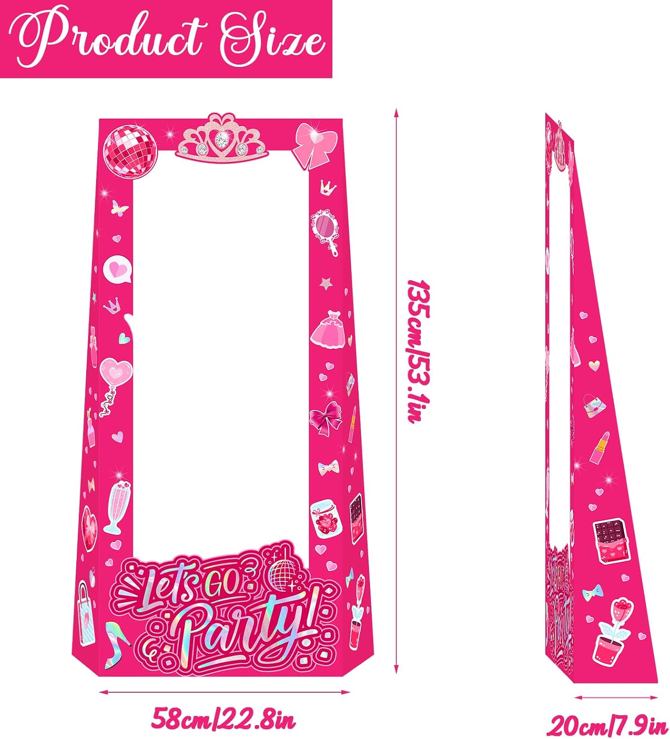 Hot Pink Let's Go Party Birthday Photo Booth Props 4.5ft Tall Life Size Stand in Cardboard, Pink Photo Booth Props Princess Doll Theme Decor for Girls Birthday Party Supplies(53.9 * 39.3inches) image 2