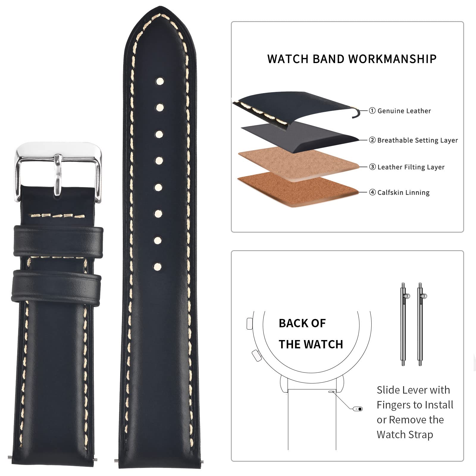 Vintage Leather Watch Band EACHE Watch Strap Oil Wax/Discolored Litchi Grain Genuine Leather Replacement Watchband for Men for Women 18mm 19mm 20mm 21mm 22mm 23mm 24mm