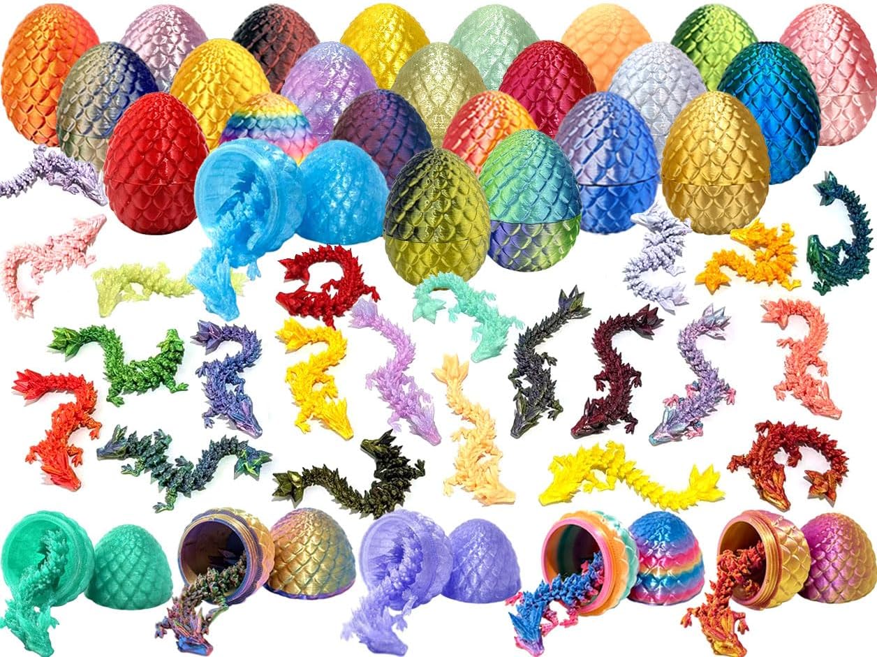 16PCS 3D Printed Dragon Eggs with Dragon Inside for Perfect Basket Essentials Stuffers, Home Office Desk Decor,Gifts for Kids Easter Christmas Graduation Rewards(Random Colorful)