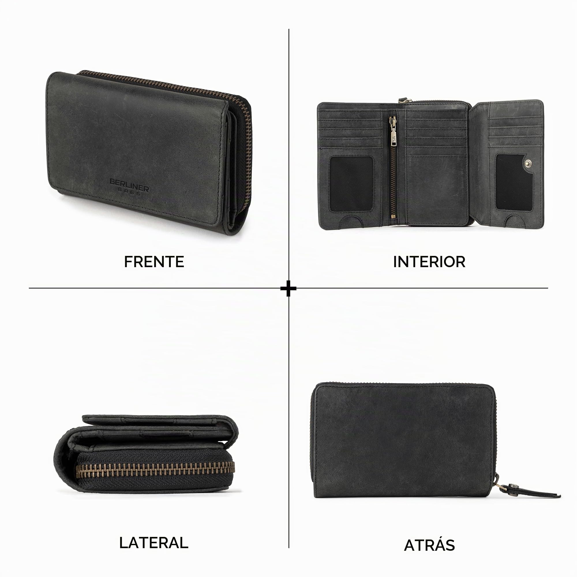 Berliner Bags Cartera Mujer de Piel Vienna, Billetera Grande con Monedero, Gran Capacidad y Protección RFID, Tarjetero - Gris Oscuro