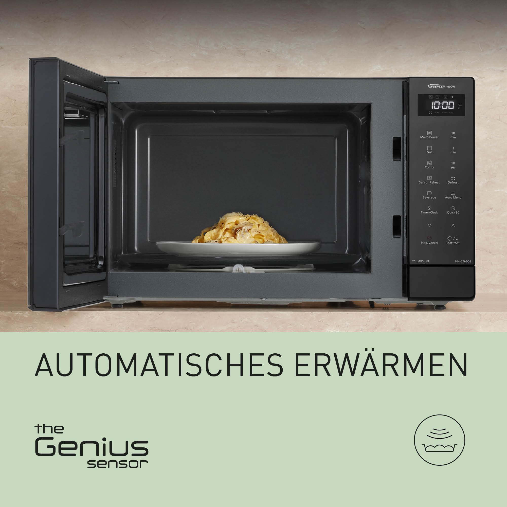 Panasonic NN-GT65QBEPG 31L Kombi-Mikrowelle mit Grillfunktion, 23 Automatische Programme,1000 W, Kombi-Kochen, 7 Leistungsstufen, Turbo-Auftaufunktion, LED-Beleuchtung, Drehteller, Schwarz
