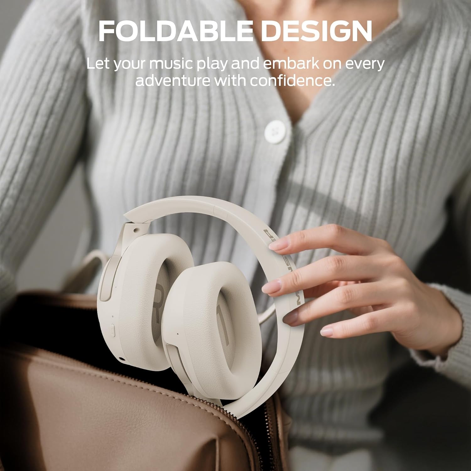 Monster Persona 5th ANC-Wireless Bluetooth Over-Ear Headphones with Microphone, 70H Playtime, Bluetooth 6.0, Comfortable and Foldable Design (Beige) - Image 9