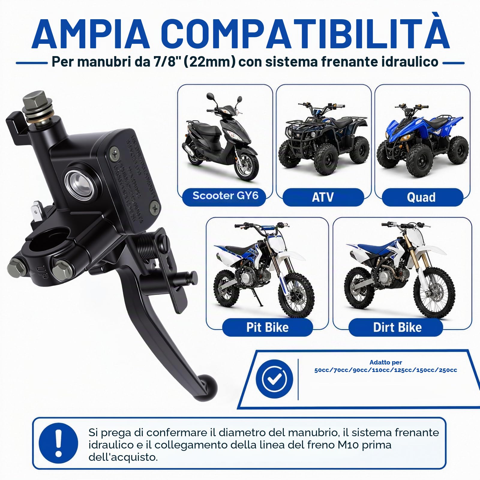 Poweka Leva del Freno Idraulico 7/8" 22 mm, Freno Universal Ahead Pump per 50cc 125cc 150cc 250cc Gy6 Scooter Quad ATV Dirty Pit Bike