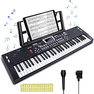 Teclado de piano de 61 teclas, teclado con micrófono de altavoz integrado, soporte de partituras y fuente de alimentación, teclado electrónico portátil para principiantes