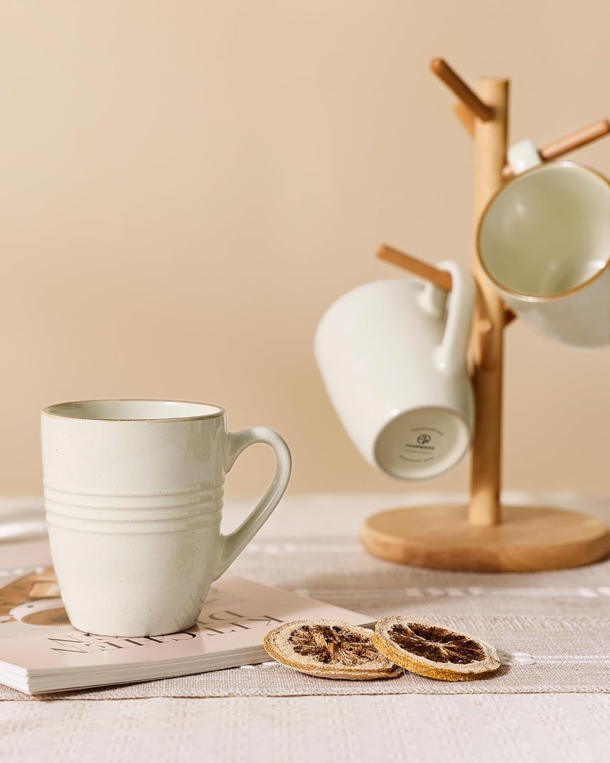 famiware Jupiter Coffee Mugs Set of 4, 13 oz Coffee Mug, Microwave and Dishwasher Safe, Coffee Cups with Handle for Coffee, Tea, Cocoa, Milk, Vanilla White