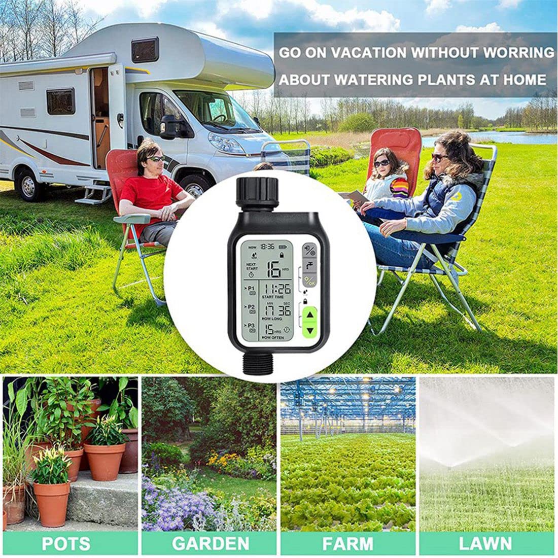 Temporizador de riego automático para jardín con sensor de lluvia, 3 programas separados, sistema de riego controlador de riego