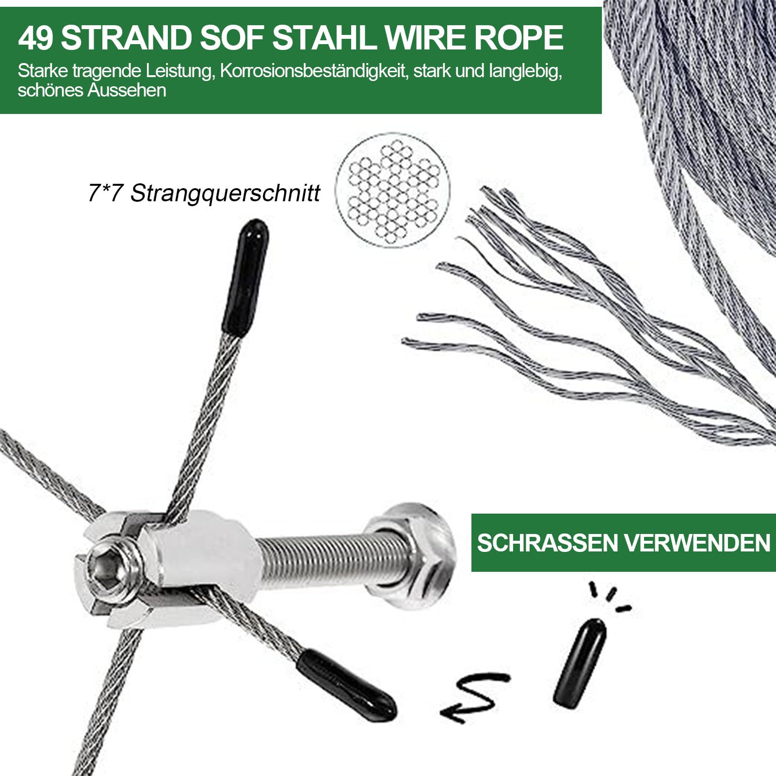 Caossuixin Rankhilfe Metall – 24 M Drahtseil + 16 Halter – T316 Edelstahl – Für Kletterpflanzen – Rostfrei & Flexibel Caossuixin Rankhilfe Metall – 24 M Drahtseil + 16 Halter – T316 Edelstahl – Für Kletterpflanzen – Rostfrei & Flexibel