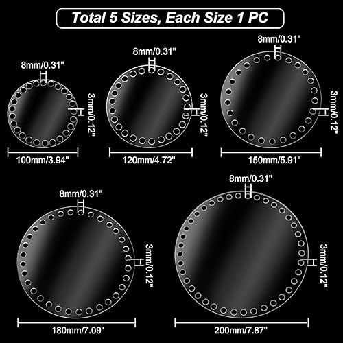 Miniatura 4 de PH PandaHall Tableros de tejido acrílico de 5 tamaños, base de cesta de ganchillo redonda plana, bases de cesta transparentes, bolsas de ganchillo