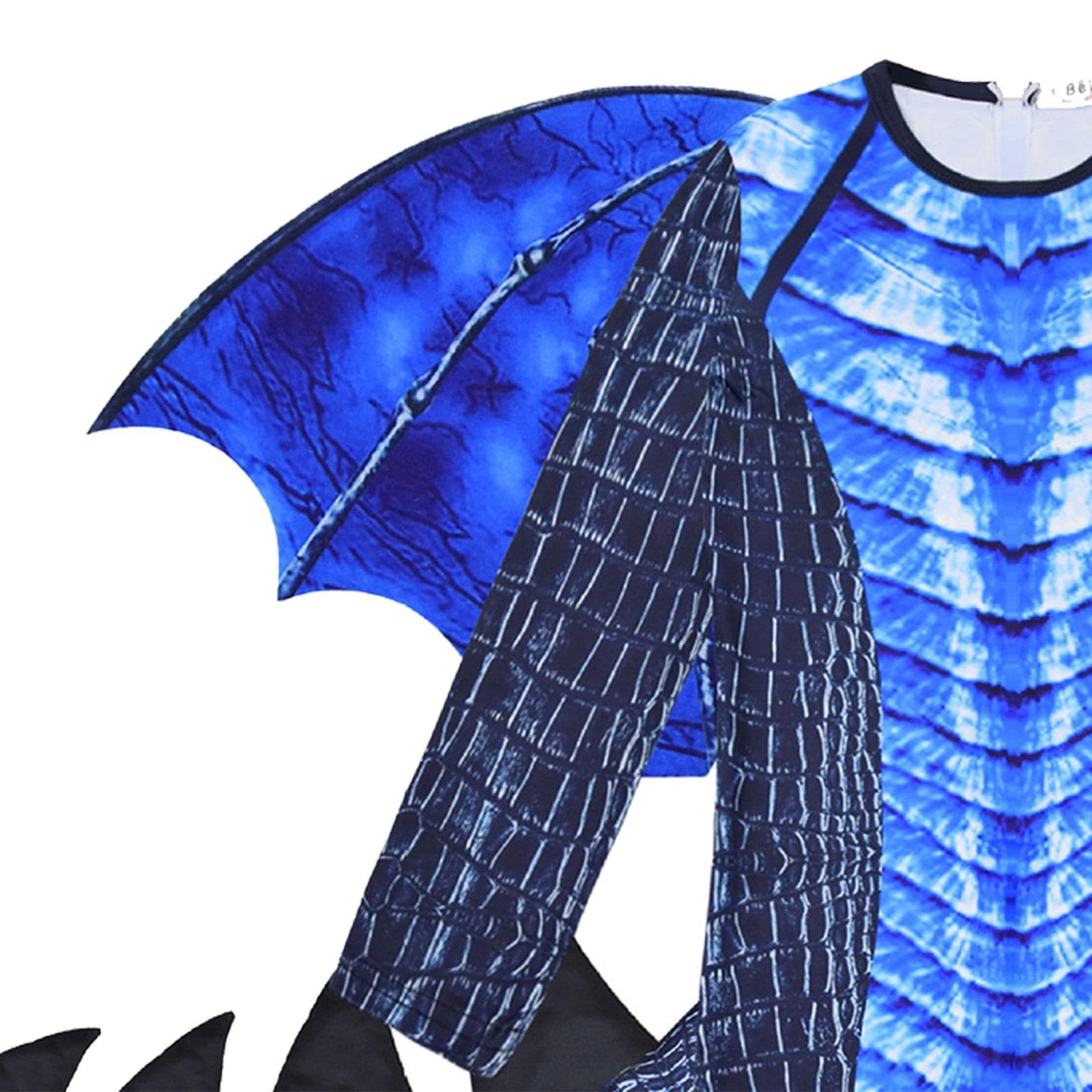 Drachenkostüm Kinder Verkleidungsset mit Masken Flügel Schwanz Und Jumpsuit Aus Angenehm zu Tragendem Polyester für Halloween Kostümpartys Familienfes, S