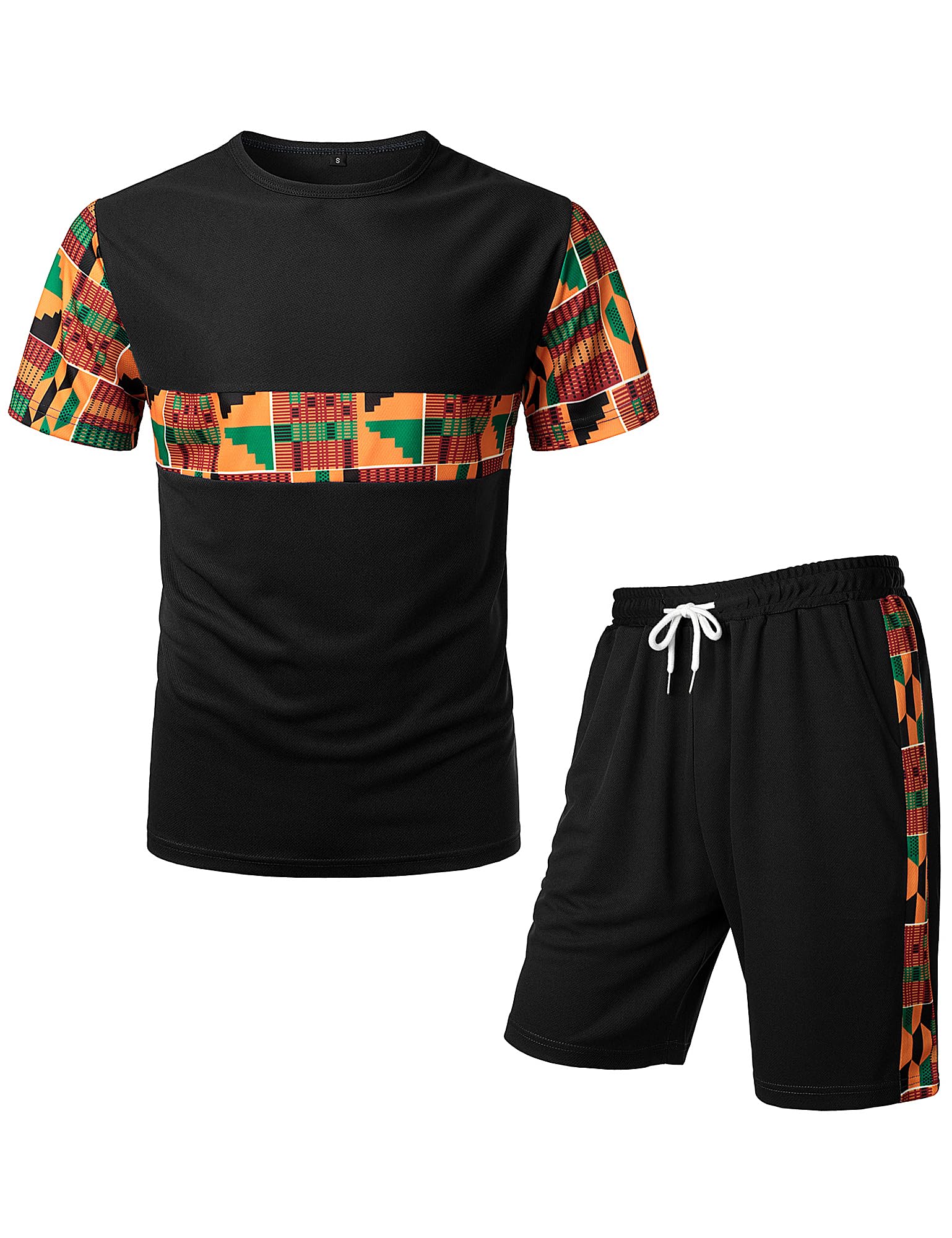 ZEROYAAMen's Africa Style T-Shirt and Shorts Set Mesh Tracksuit Dashiki Outfits