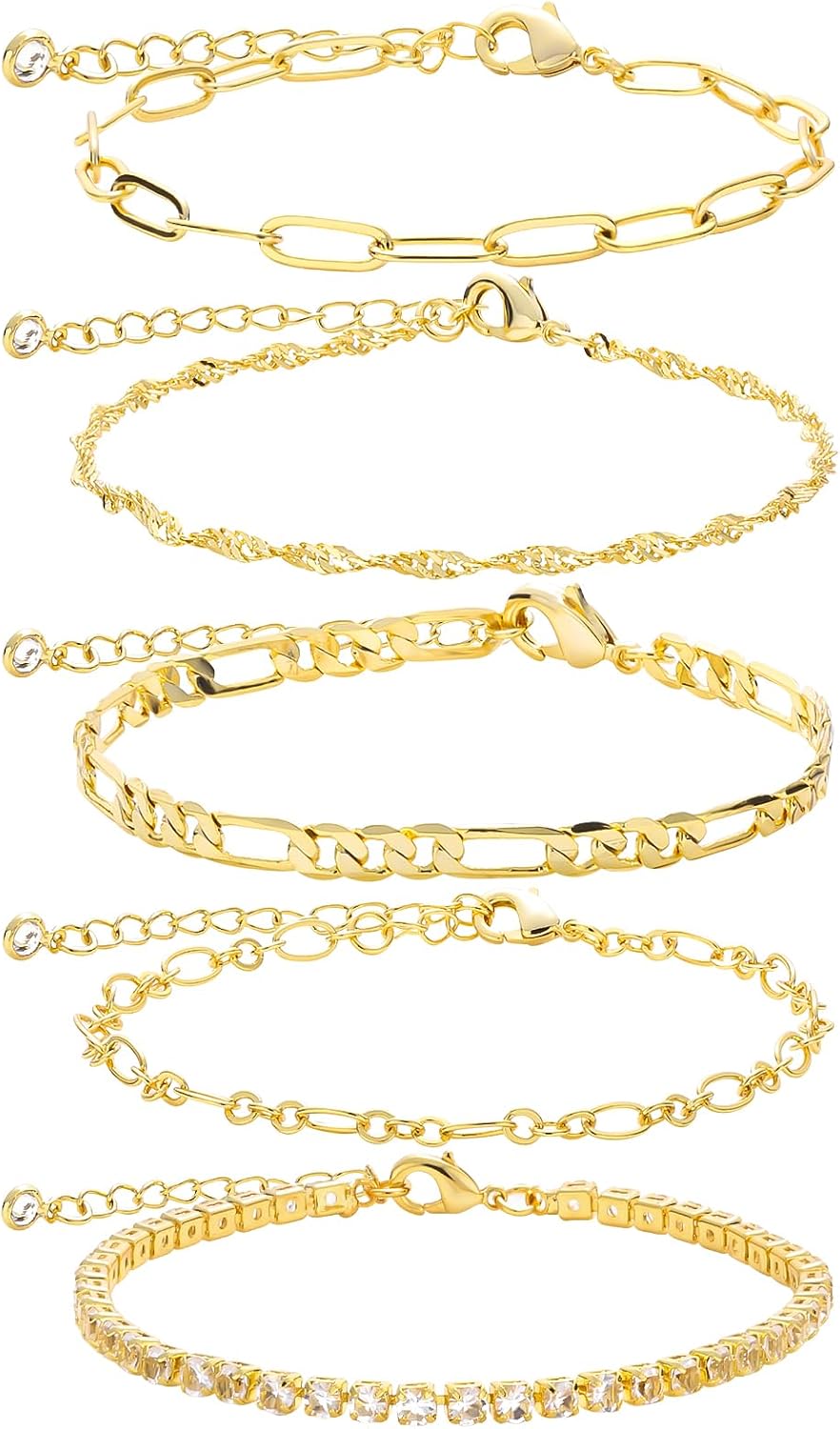 Soleebee Gold Bracelets Set for Women Adjustable 14K Real Gold Plated Jewelry Dainty Stackable Link Bracelets Waterproof Trendy Thin Paperclip Chain Bracelets Fashion Accessories for Women