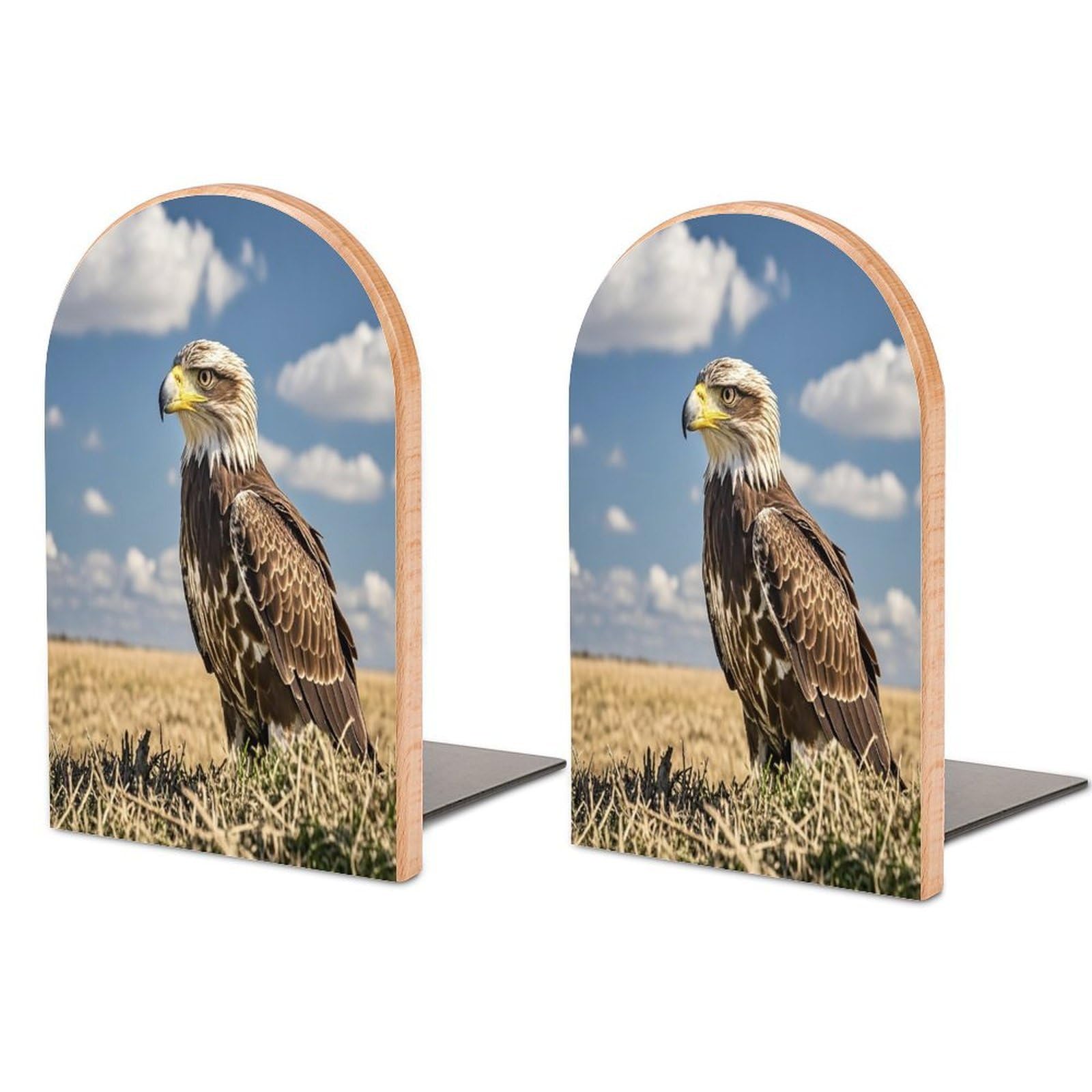 A Lone Eagle Bookend for Shelves Wooden Book End Sturdy Book Holders Stoppers with Metal Base for Bookshelves Slick Decorative Bookends Stands