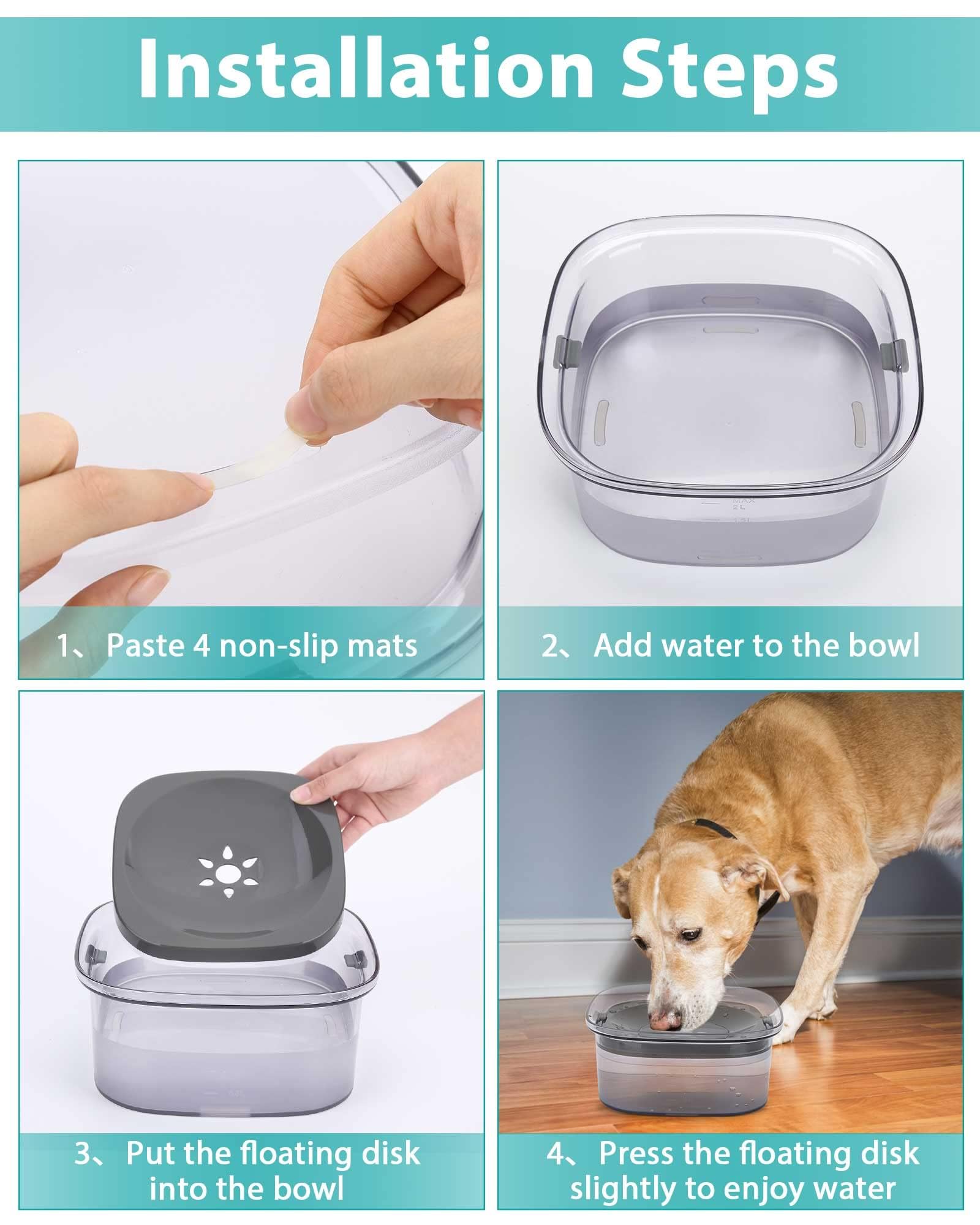 PETTOM Ciotola Acqua Cane Antigoccia 2L Grande, Galleggiante Anti-trabocco Antiscivolo