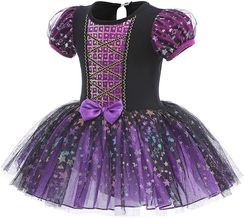 Vista 3 de NEWEPIE Leotardos de princesa para niñas con falda de ballet y tutú para Halloween, Navidad, fiesta de cumpleaños, vestido elegante