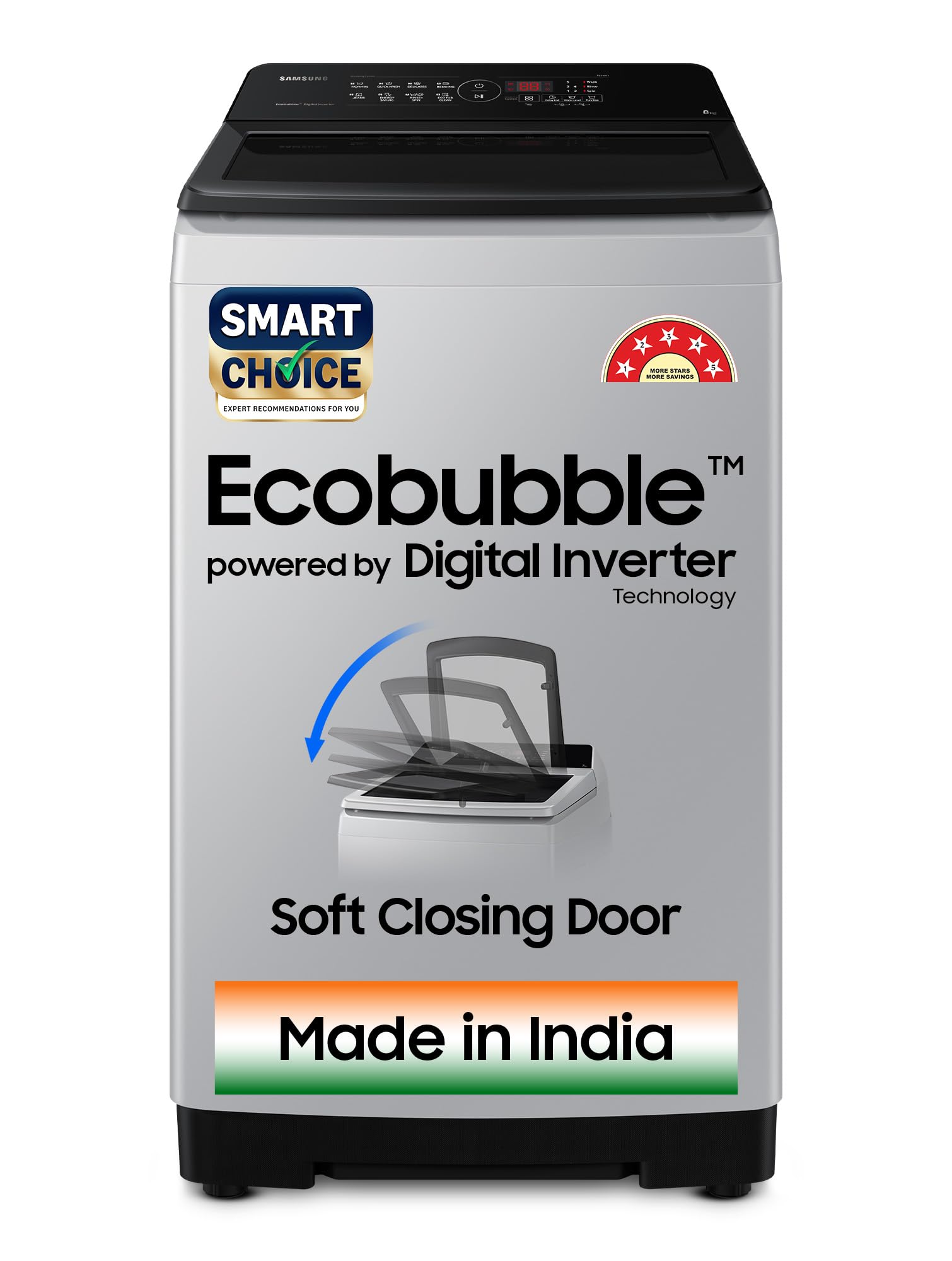 Samsung 8 kg, 5 star, Eco Bubble Tech, Digital Inverter Motor, Soft Closing Door, Fully-Automatic Top Load Washing Machine (WA80BG4441BGTL, Light Gray)-image-23