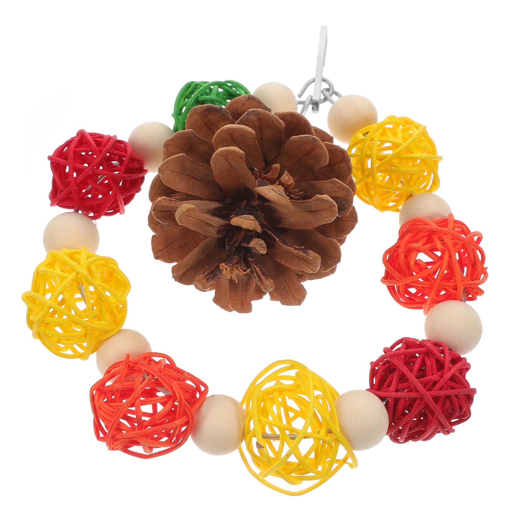 VANZACK 4pièces Jouet à Mâcher pour Oiseaux Cône De Pin Naturel Et Balles Rotin Accessoire De Jeu pour Perruches Et Perroquets Jouet De Foraging Suspendu