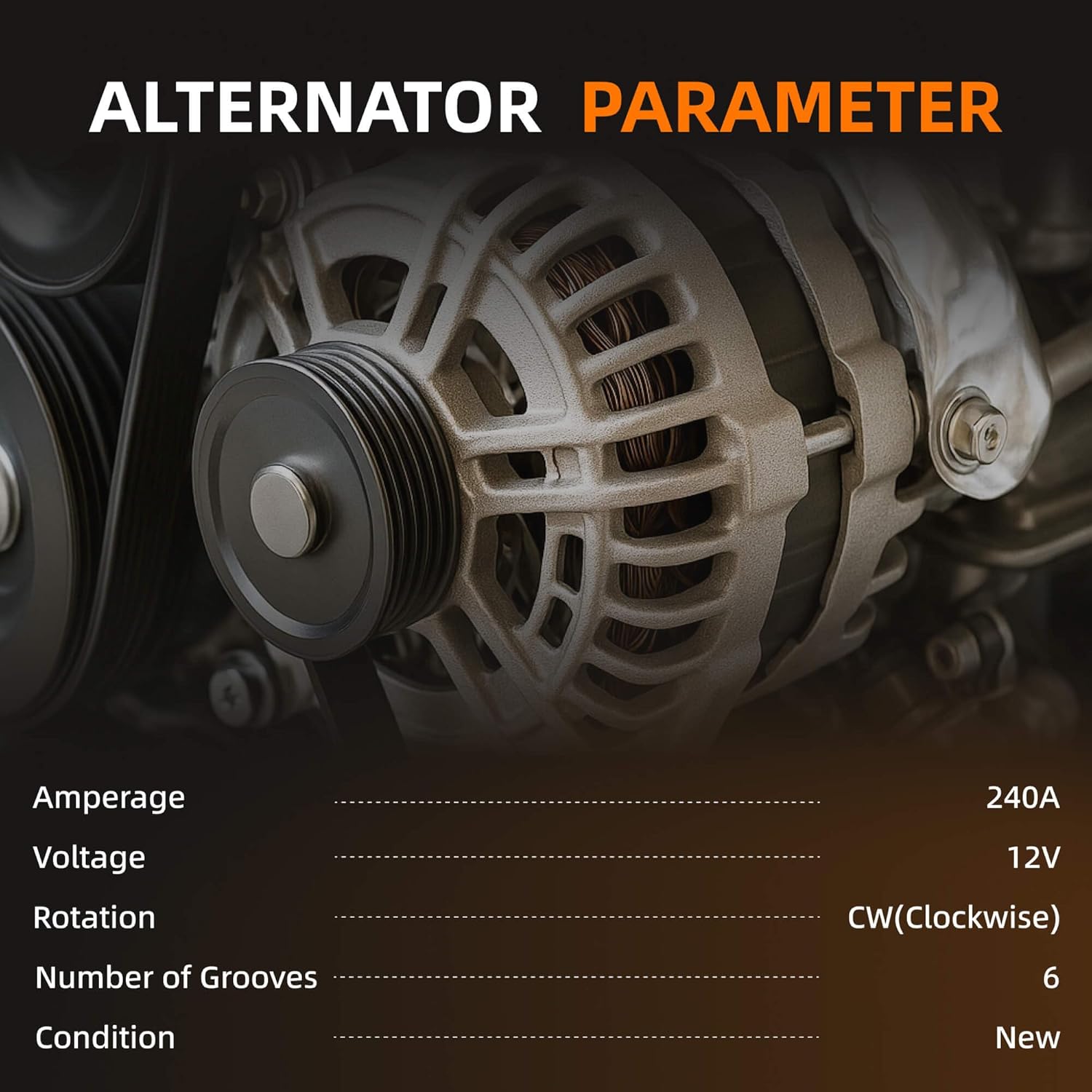 104211-0080 Alternator Compatible with Ford F-150 F150 2015-2020 5.0L V8 240V 12A Replace#104211-0081,FL3T-10300-JA,FL3Z-10346-G,HL3Z-10346-F,HL3710300FA,4400042103