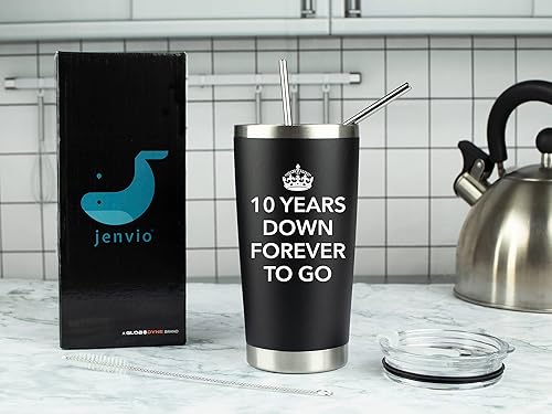 Miniatura 4 de JENVIO 10 aniversario para él | Vaso de viaje de acero de 20 onzas para café o bebidas frías | 10.º décimo mejor regalo de taza de boda para