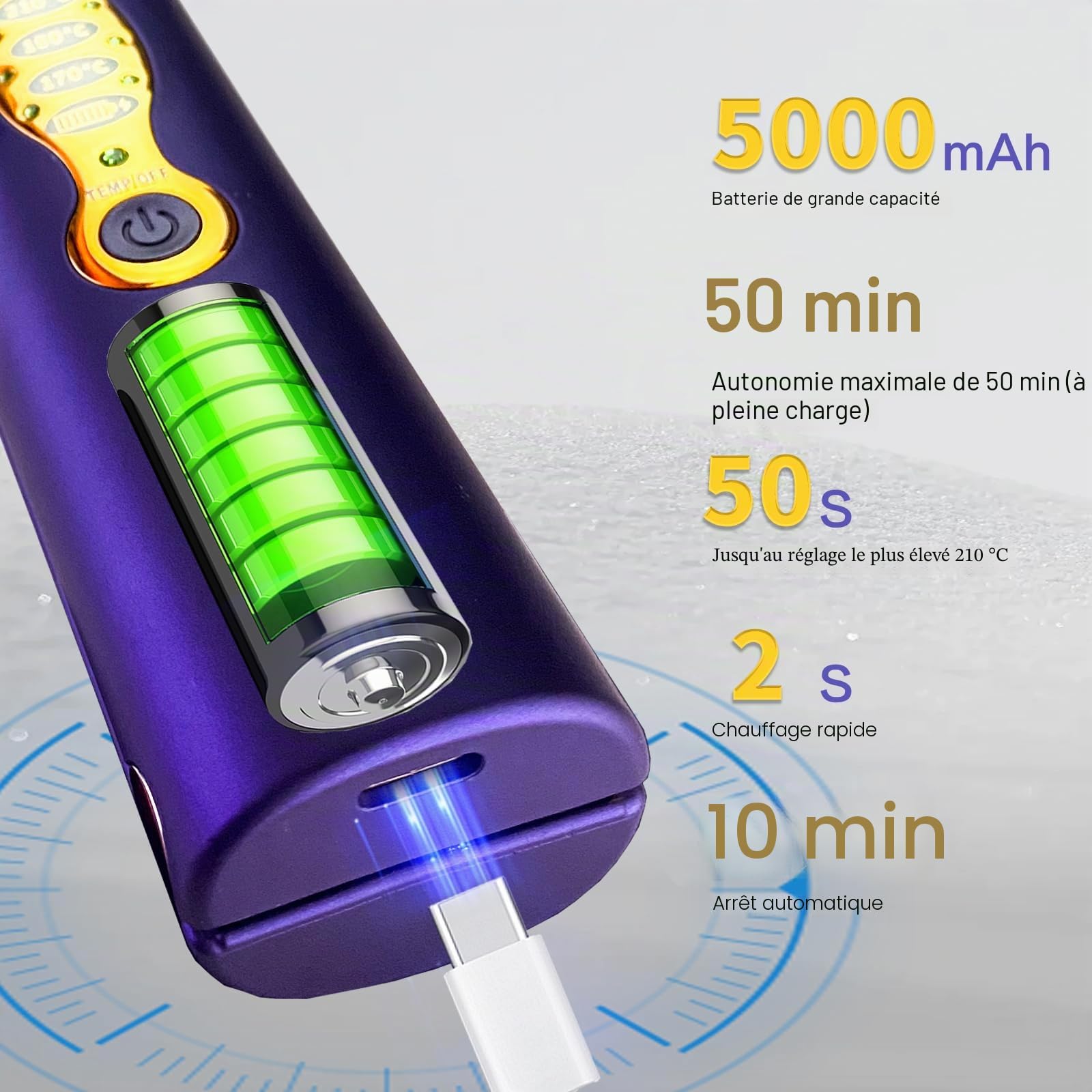 Fer à lisser sans fil portable 5000 mAh longue portée en titane 2 en 1 pour lisser et boucler max. 210 ℃/400 °F chauffe en quelques