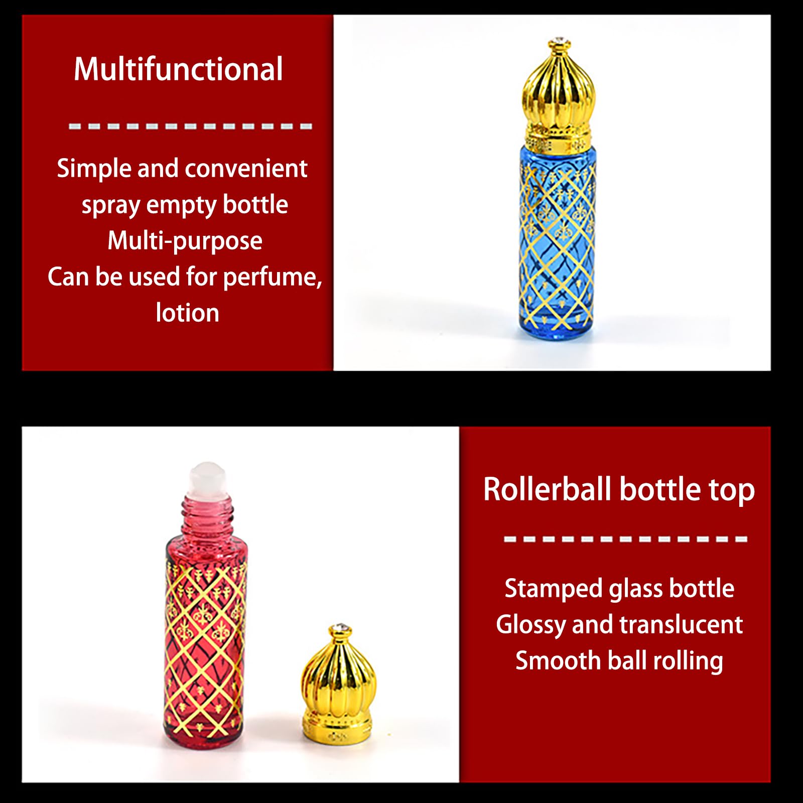 6 Pz Roll on Oli Essenziali Riutilizzabile, Bottigliette per Oli Essenziali Liquid con Rullo in Acciaio Inox, Art Deco Bottiglie a Piccolo Dimensione Del Flaconi Vuoto Viaggio Viaggiare - C