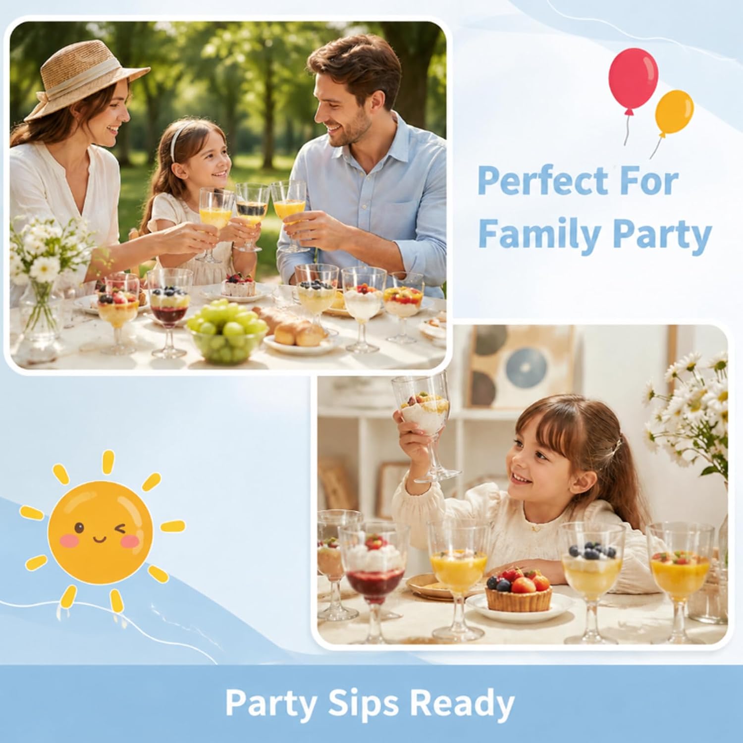 24 Pack Plastic Wine Glasses, Clear Disposable Mini Goblet Cups