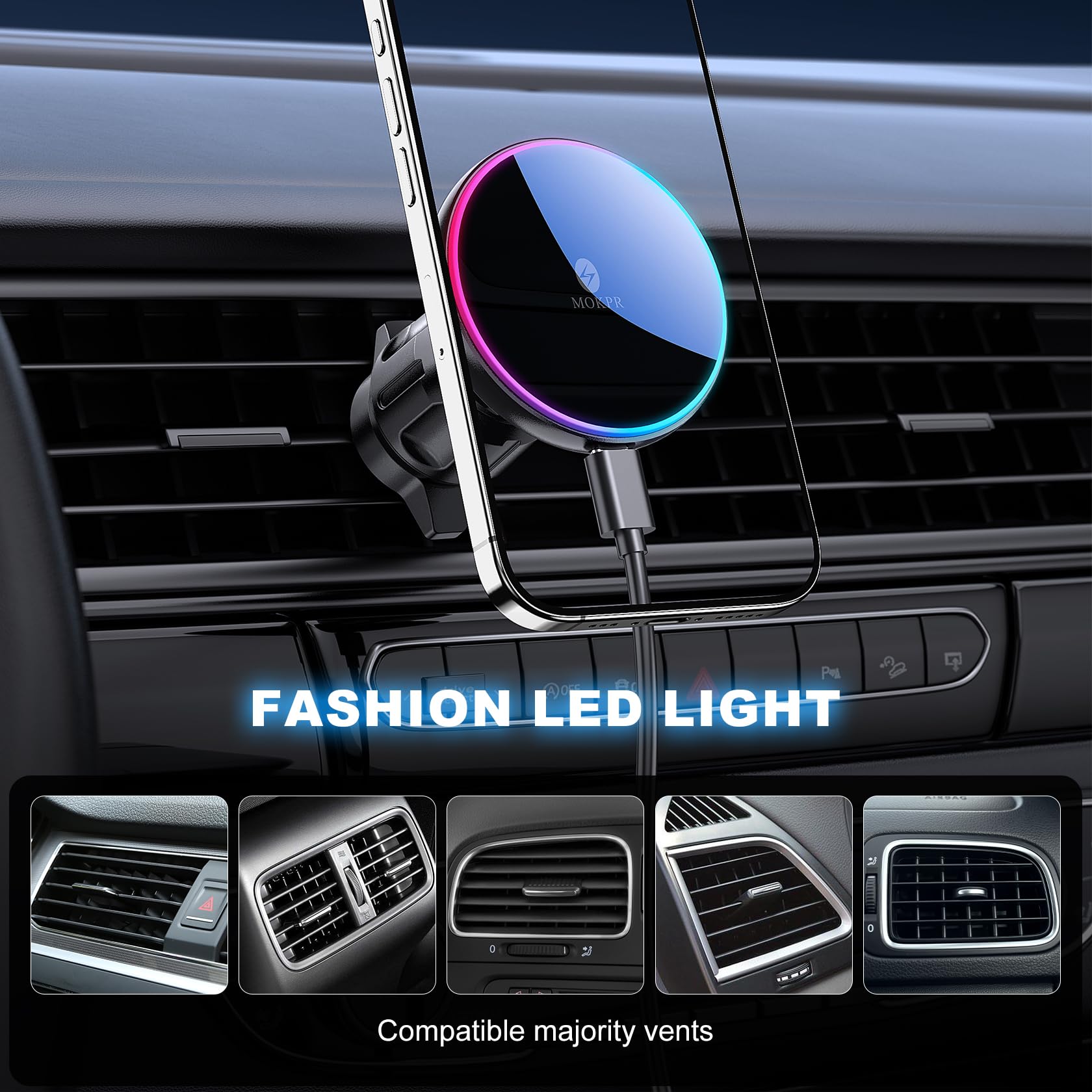 MOKPR für MagSafe Autohalterung mit Ladefunktion, 15W für Magsafe Autohalterung Ladefunktion Handyhalterung Auto Magnet mit Ladefunktion für iPhone 17/16/15/14/13/12