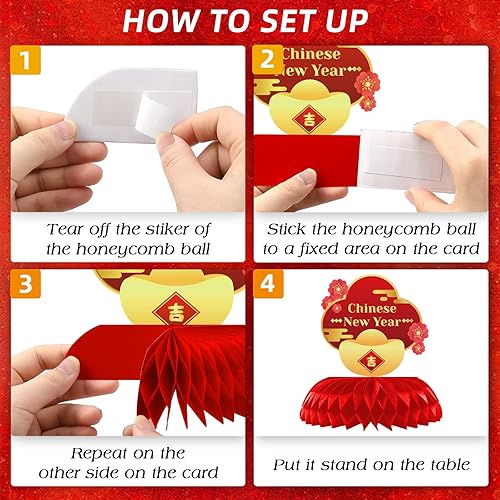 Miniatura 4 de 12 PCS Feliz Año Nuevo chino mesa de papel Honeycomb Centerpiece para fiesta de Año Nuevo