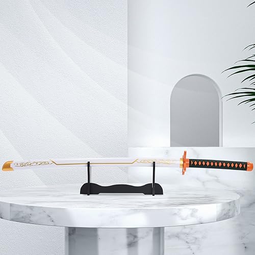 Vista 20 de Espada Demon Slayer de 41 pulgadas, con soporte de exhibición y cinturón, espada Rengoku, espada Tanjiro, espada Zenitsu/textura original del anime