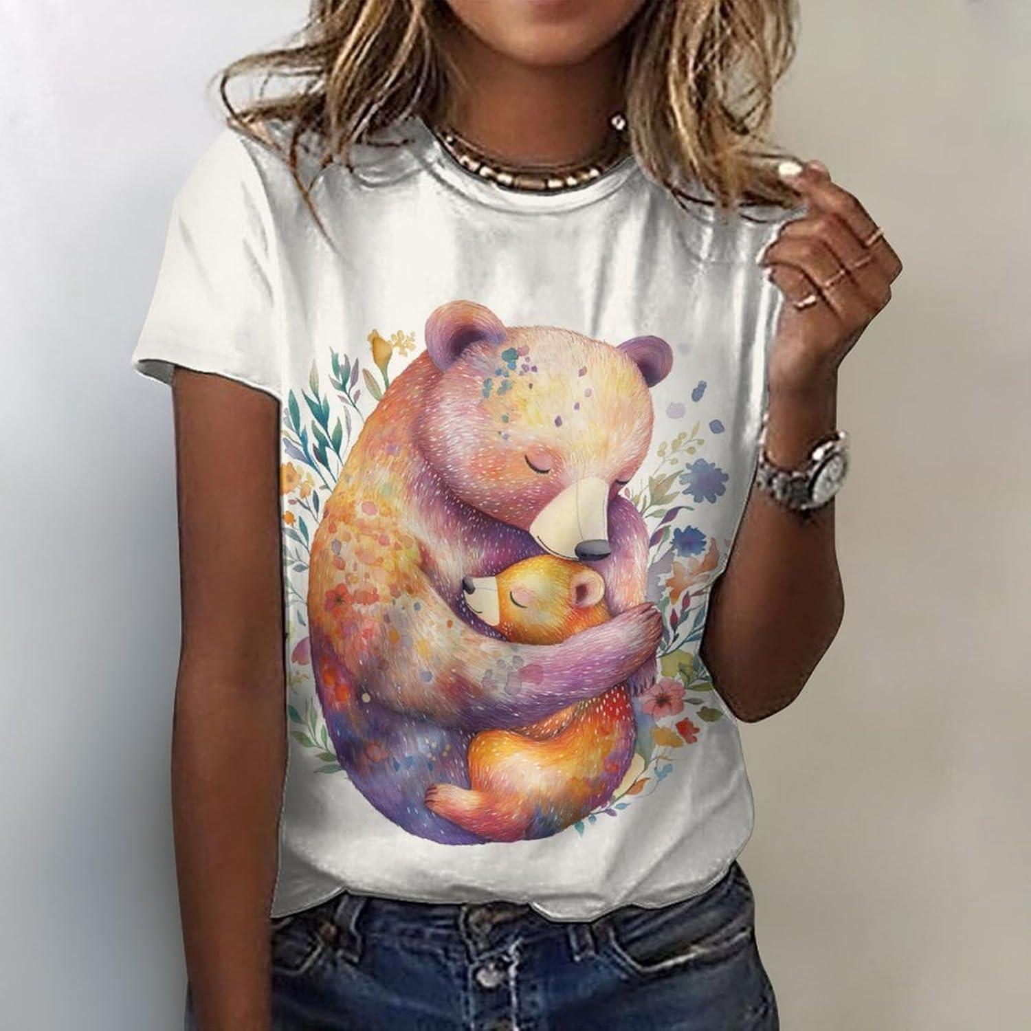 Mothers Day Shirt Animals Print Funny Casual Soft Comfy Short Sleeve Cotton Oversized Mama Daughter Matching Shirts - Image 2