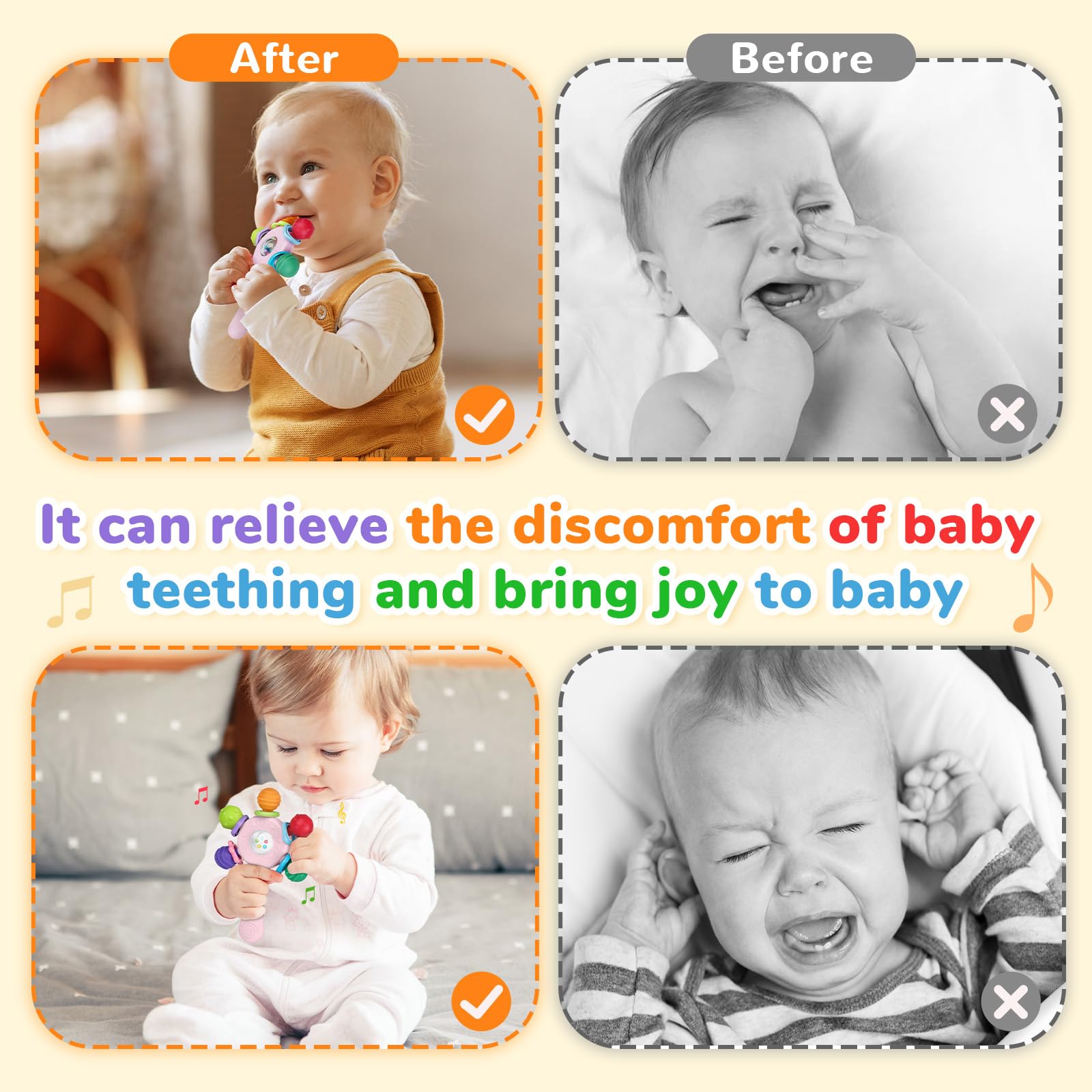 Giocattolo per la dentizione del neonato con sonaglio in silicone alimentare-Senza BPA Sensoriali Giocattoli Progettazione anti-inghippo Adatto per bambini da 0 a 36 mesi(Rosa)