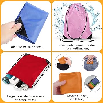 DDSHUN 6 Pack Drawstring Bags Drawstring Gym Bag Waterproof Running Backpacks Sports String Bag String Swim PE Bag for Sports, School, Gym, Travel, Swimming Beach Storage Organization - Multicolor