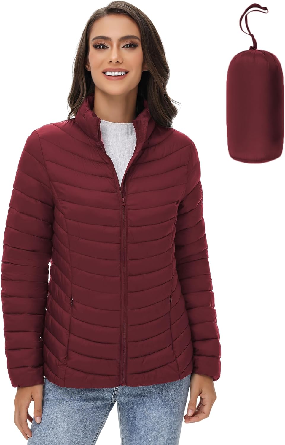 Women's Packable Puffer Jacket Lightweight Quilted Puffer Jacket Winter Warm Puffy Jacket with Stand Collar