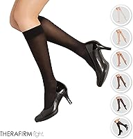 Vista 2 de Medias de apoyo alto hasta la rodilla para mujer, nailon de compresión de 10-15 mmHg (negro, S)