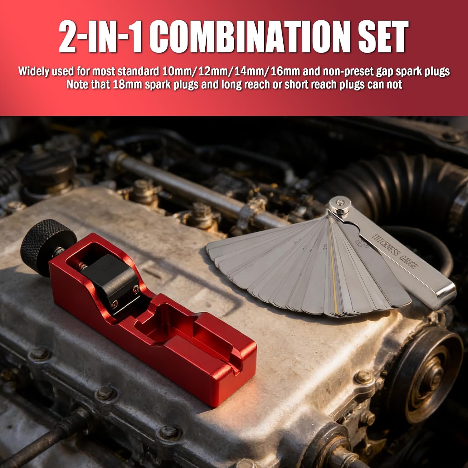 Spark Plug Gap Tool 2-in-1 Set with 32PCS Feeler Gauge,Spark Plug Gapping Tool for 10/12/14/16mm Sparks Plugs,Universal Sparks Plugs Gapper for Precise Gap Measurements
