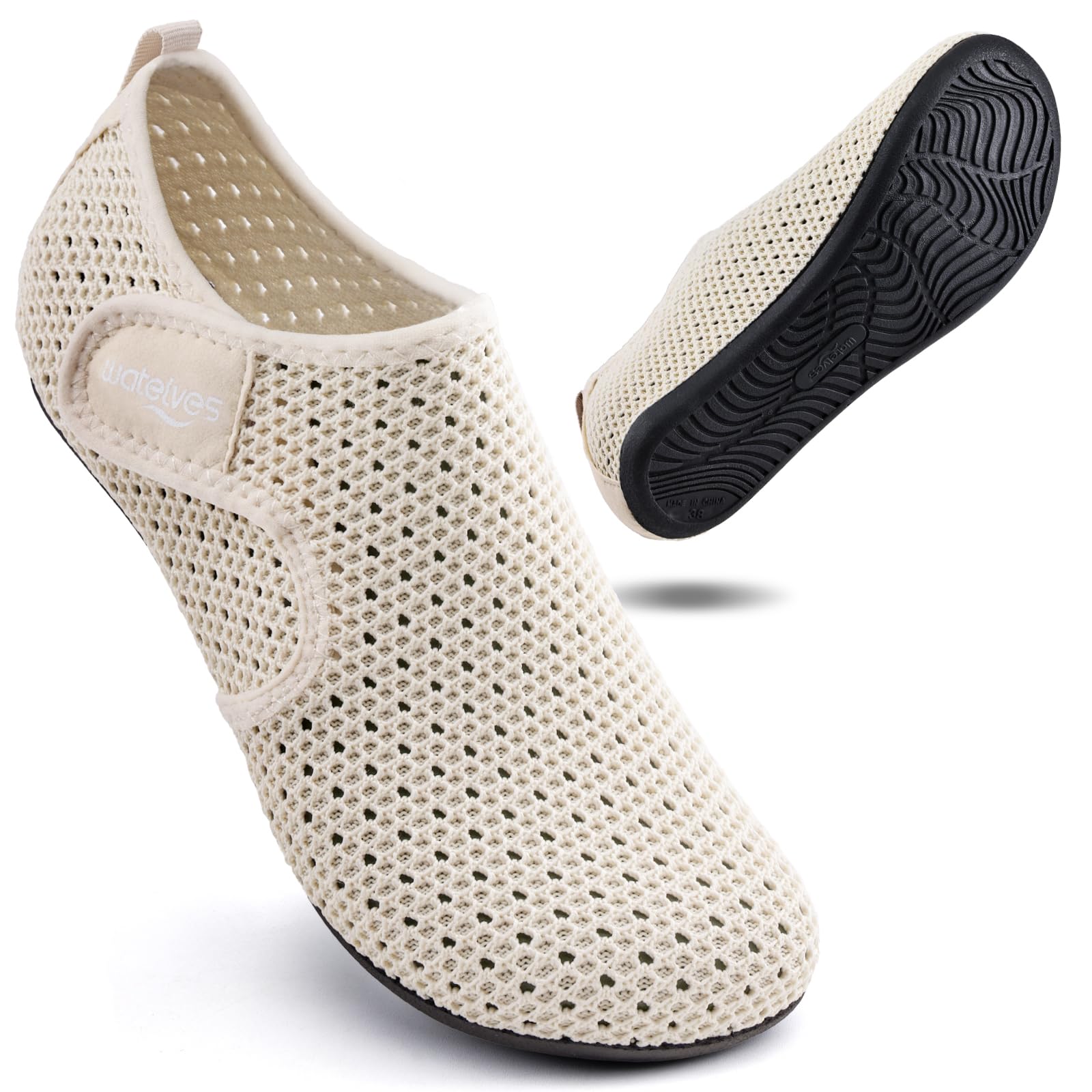 WateLves Wasserschuhe Badeschuhe Schwimmschuhe Aquaschuhe Herren Damen Pool Sandstrand Tauchen Surfen Schnelltrocknend Unisex(Beige 37)