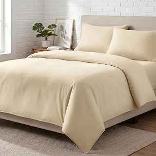 4 Piece Microfibre Complete Bedding Set Beige Double - Duvet Cover, 35cm Extra Deep Fitted Sheet & Pillowcase(s)
