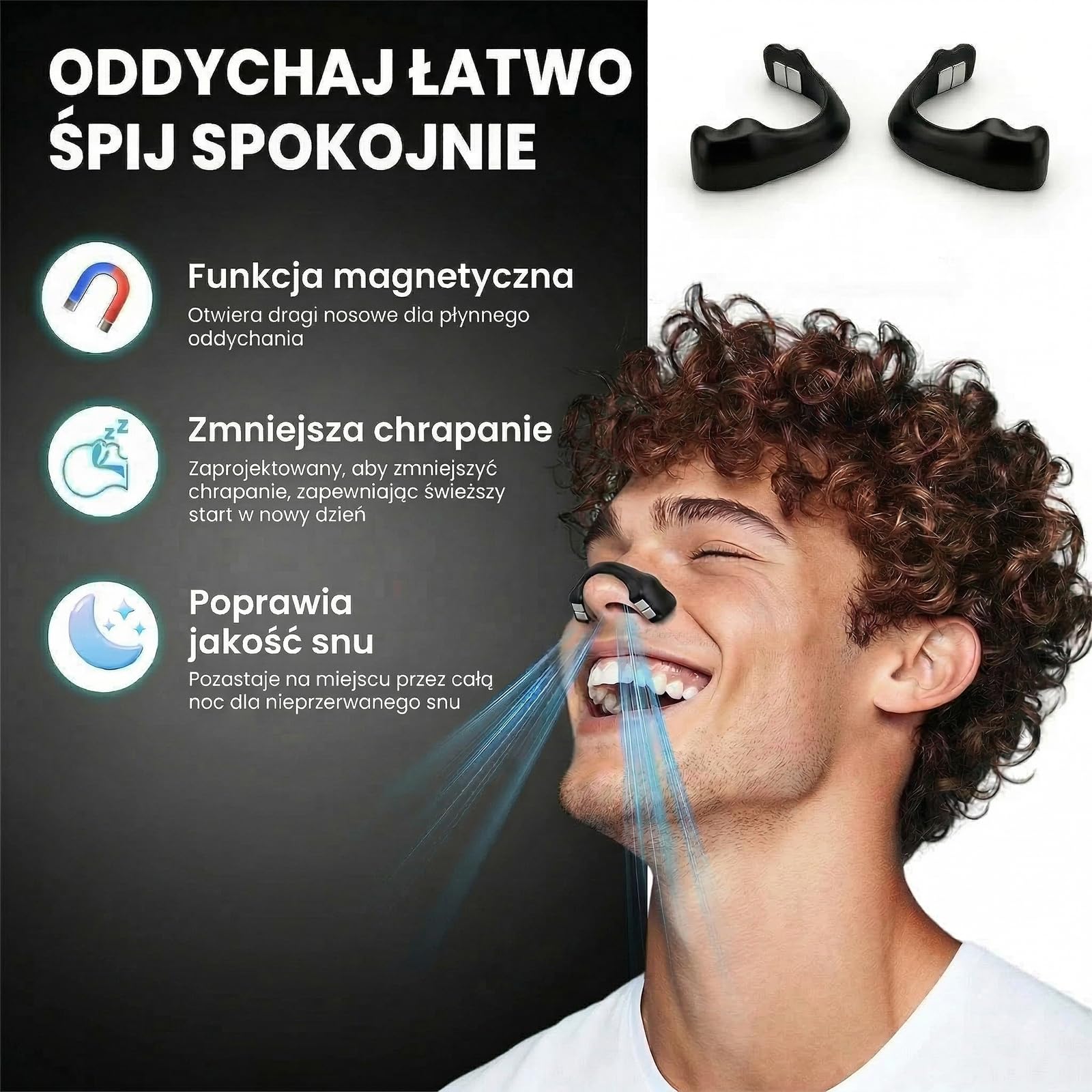 Magnetyczne paski na nos Nozibye (Zestaw na 30 dni, czarny) – Plastry wspomagające oddychanie, pakiet ekonomiczny
