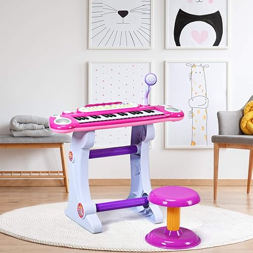Vista 40 de HONEY JOY Teclado de piano para niños, piano electrónico de 31 teclas, instrumento musical educativo con micrófono, sonidos, reproducción