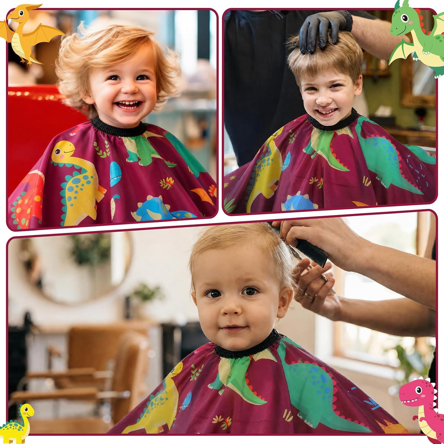 3 Pack Kids Hair Cutting Cape Professional Hairdressing Salon Cape | Cartoon Dinosaur Space Truck Barber Cape, Lightweight Waterproof Fabric, Adjustable Neckline for Boys Salon Home Use